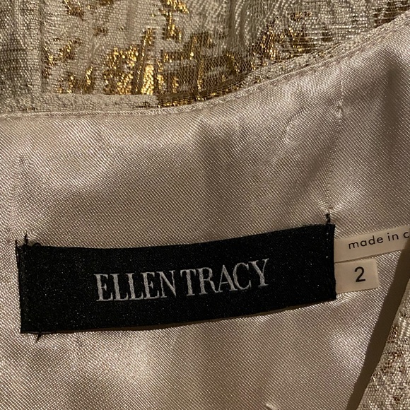 Ellen Tracy sleeveless gold and off white dress - Picture 2 of 7